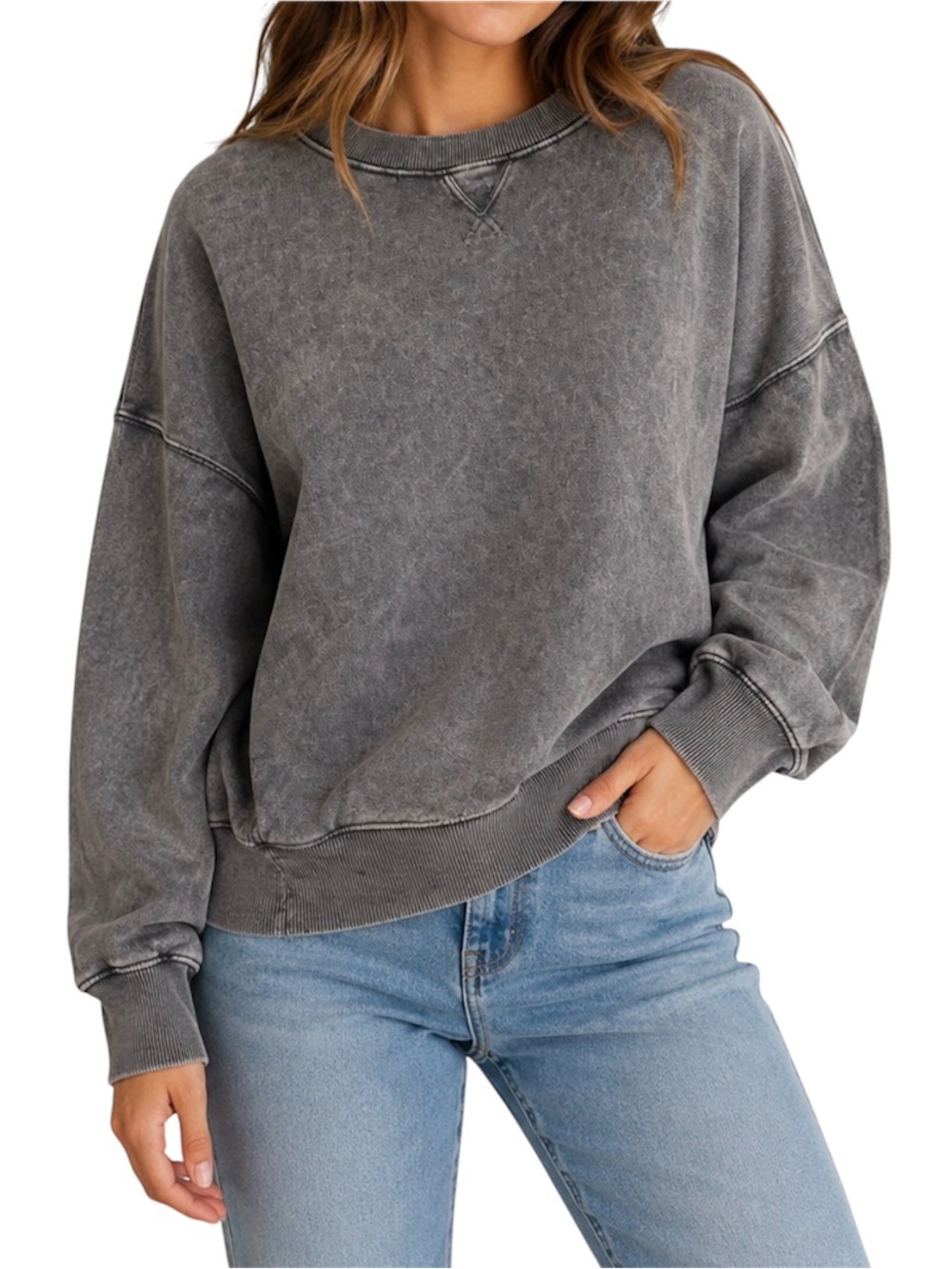 J.O & CO Women’s Gray Acid Wash Oversized Crewneck Sweatshirt Size P/S